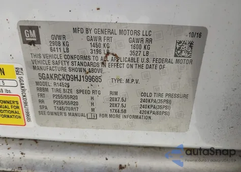 2017 Buick Enclave Premium z USA, uszkodzony, nr VIN 5GAKRCKD9HJ199685